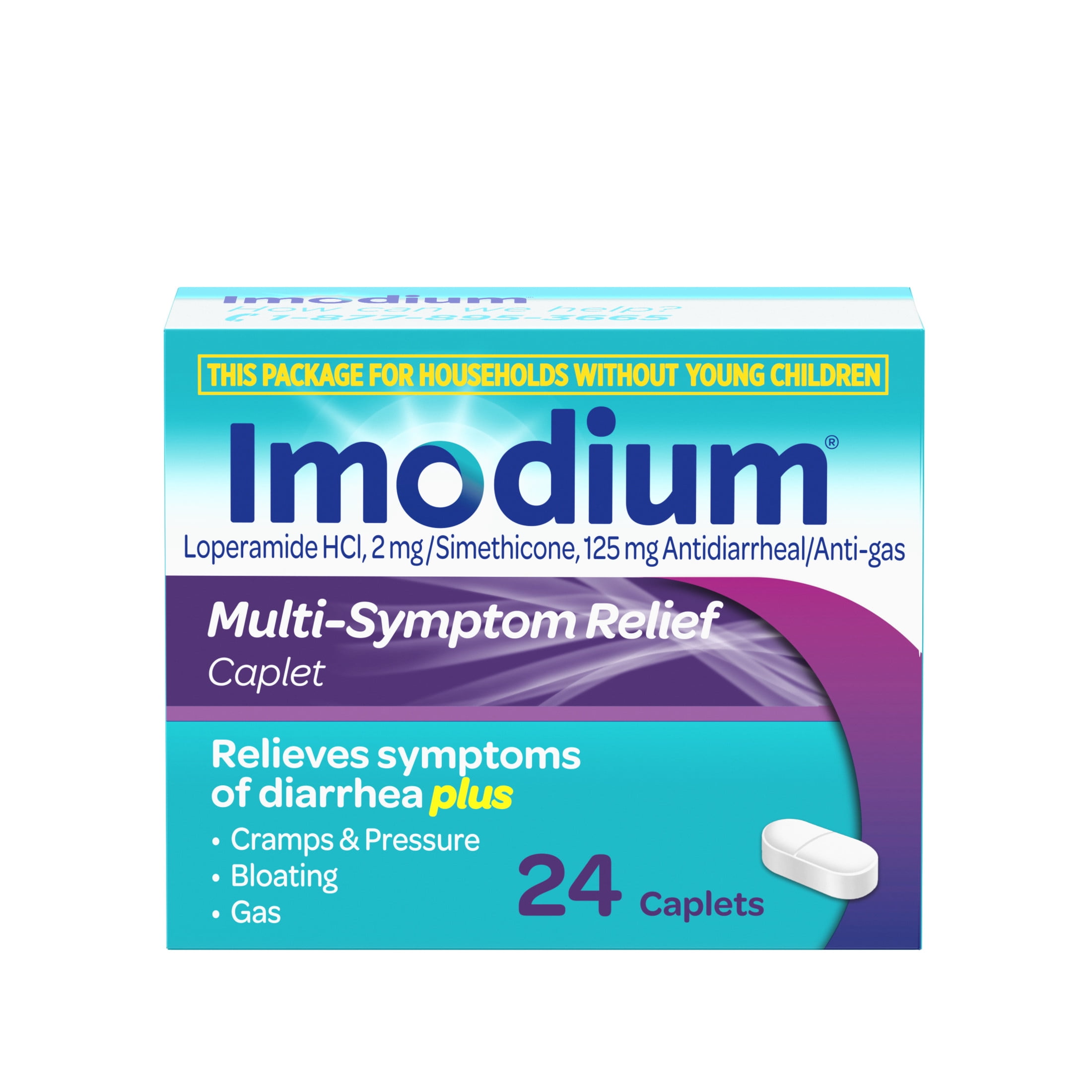 Imodium Multi-Symptom Diarrhea Relief Caplets for Gas Relief, Easier to Open, 24 Count