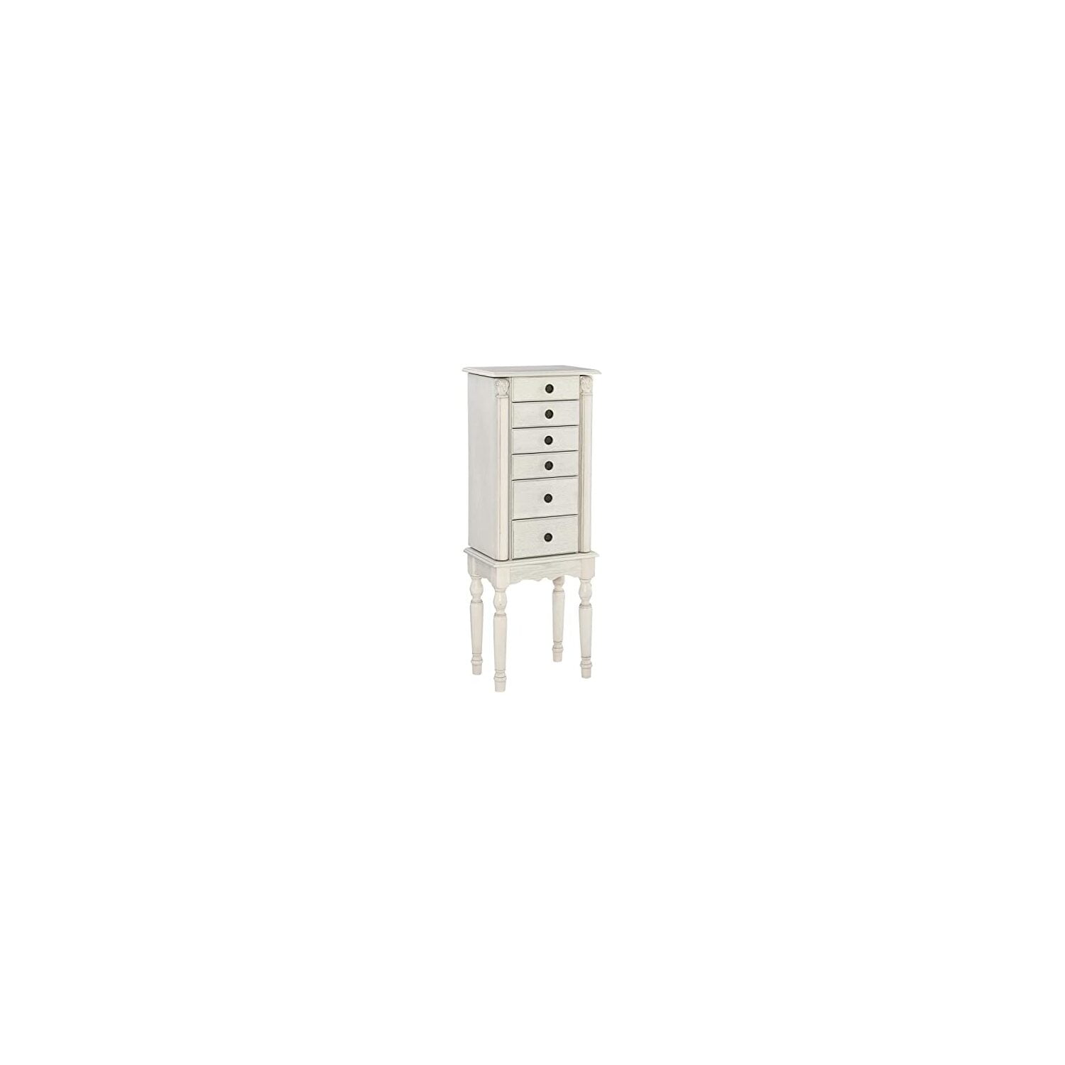 Off-White Distressed Finish Cottage Jewelry Armoire with Mirror