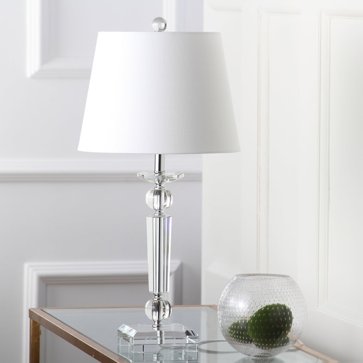 Elegant Crystal Candlestick Table Lamp Set with White Cotton Shade