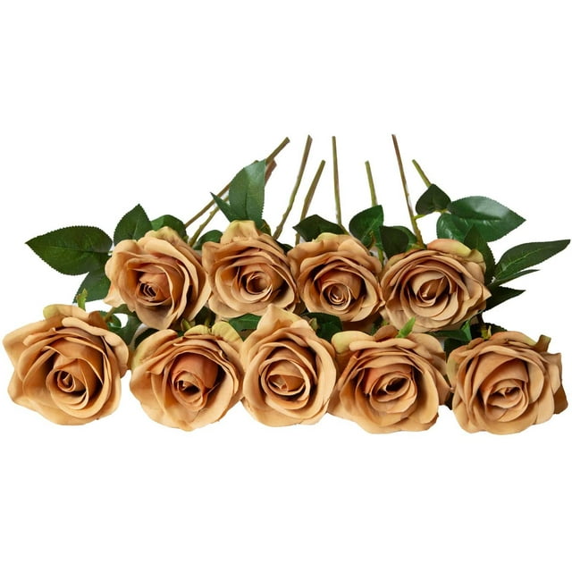Imoment 10pcs Fake Roses Artificial Silk Flowers Faux Rose Flower 21.2" Long Stems Bouquet