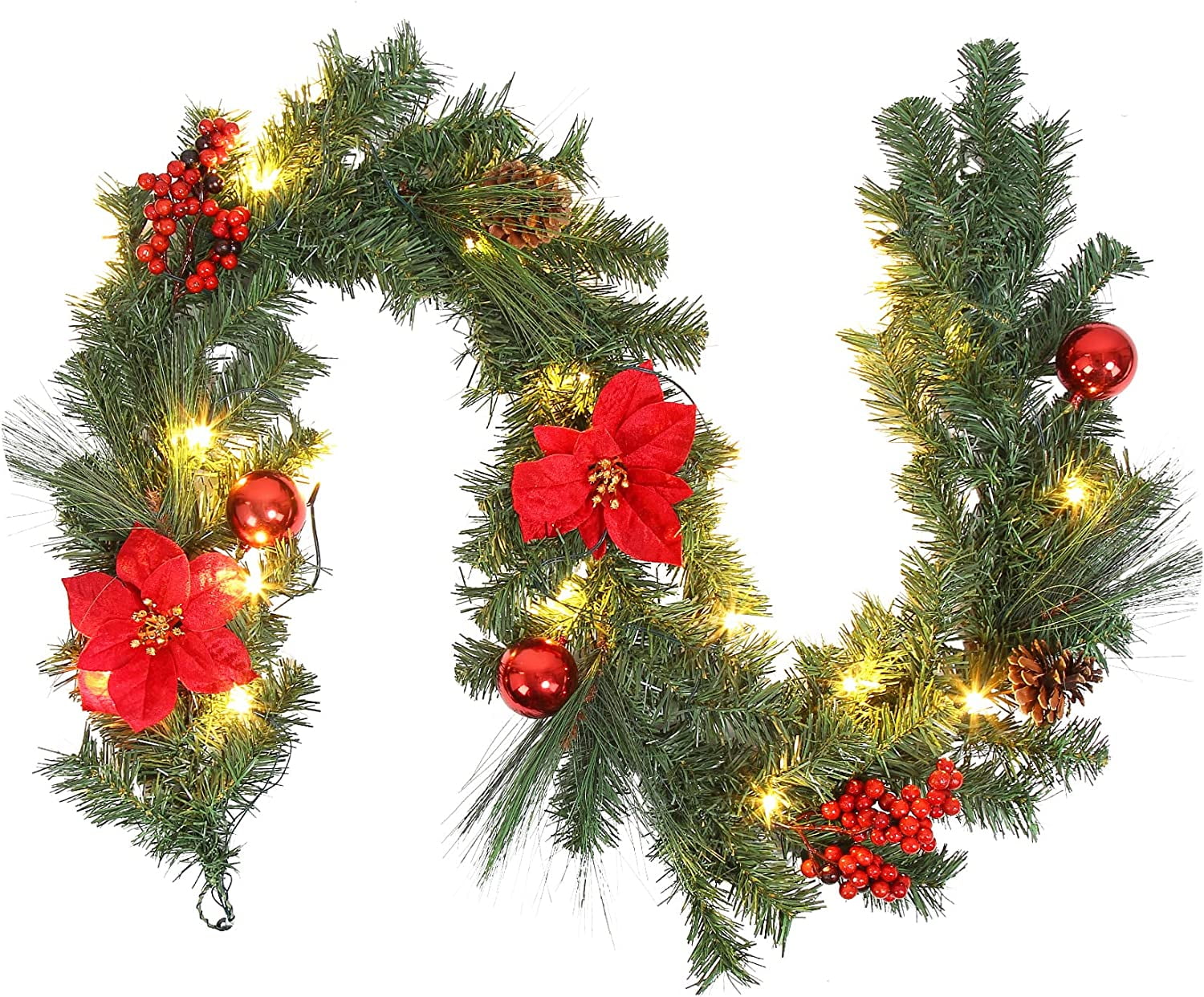 Imoment Christmas Garland with Lights,6FT 30LED Prelit Christmas