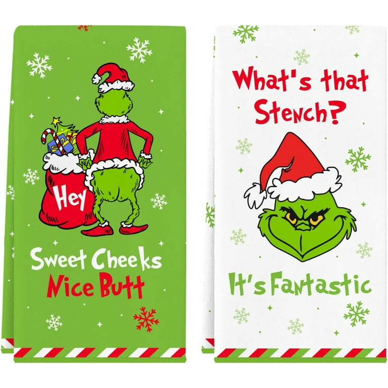 Imoment Christmas Grinch Hand Towels,2 Pack Grinch Kitchen Towels,Absorbent  Towels for Christmas Home Xmas Gifts for Women Men Kids