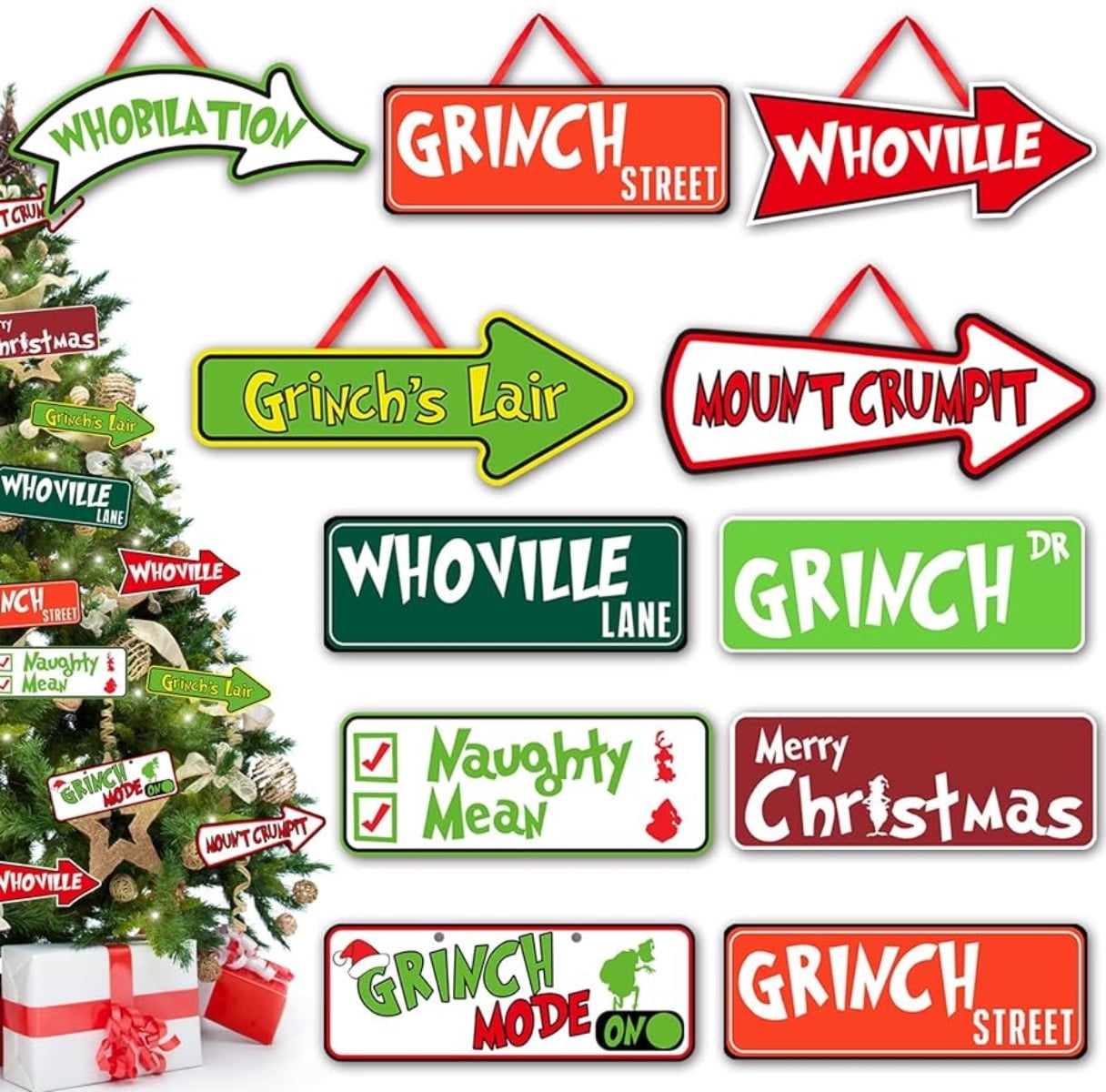 Imoment Grinch Christmas Tree Decorations 20PCS Grinches Sign Grinch Hanging Ornament for Holiday Xmas Home Indoors
