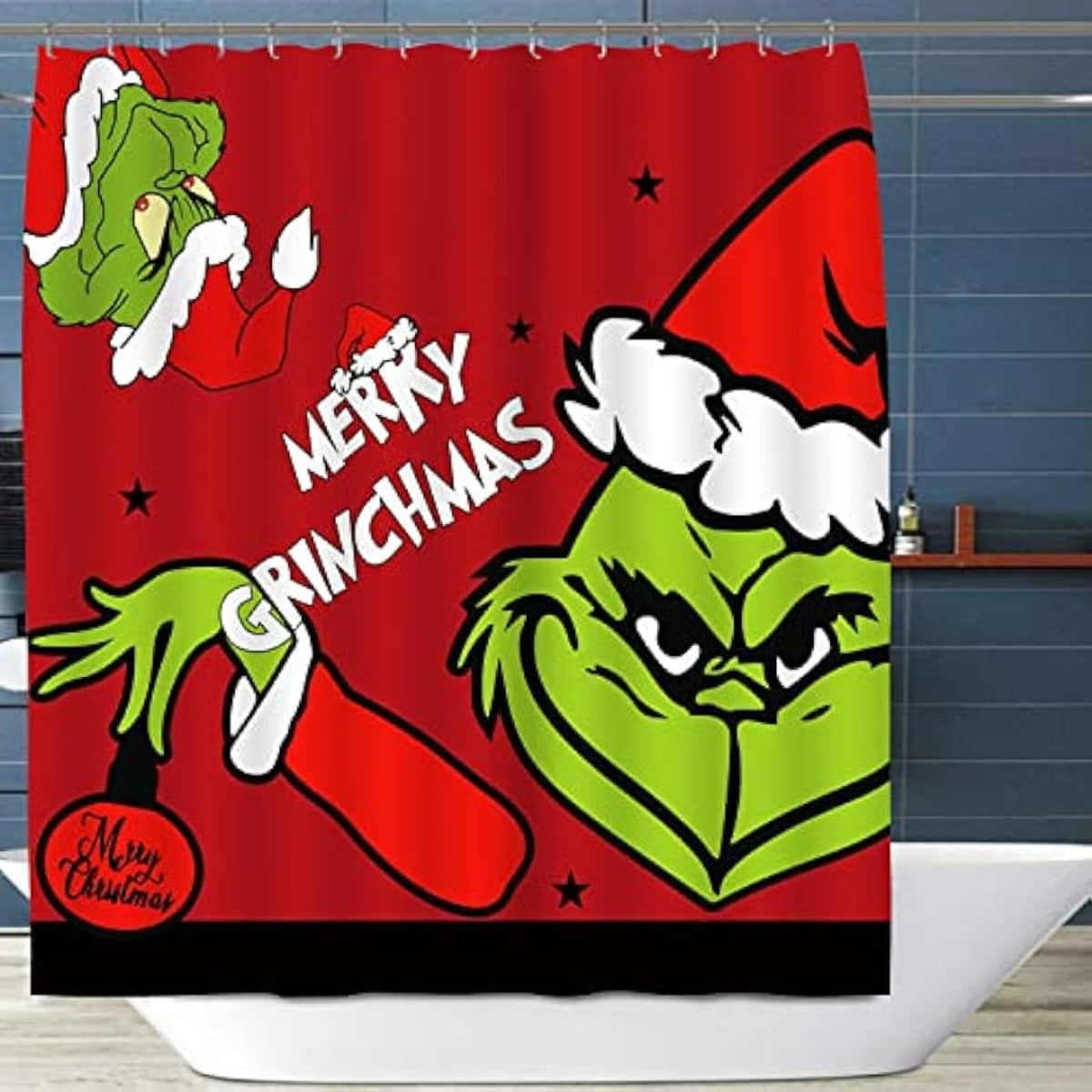 Imoment Grinch Shower Curtain Merry Grinchmas Shower Curtain with 12