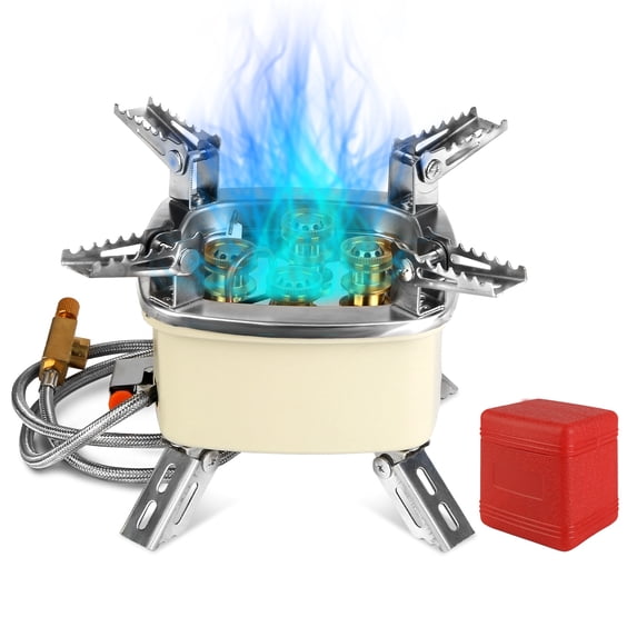 Imountek 13000W Portable Windproof Camping Stove 5-Head Gas Cooking Burner with Piezo Ignition Fit for ISO-Butane, Propane, Butane Fuel Tank for Camping Outdoor Cooking