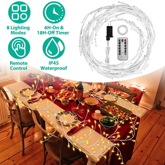 Imountek 144LED Lighted Birch Garland 7.87ft Lighted Twig Vine Lights with Timer 8 Modes IP45 Waterproof for Christmas Fireplace Home Decoration