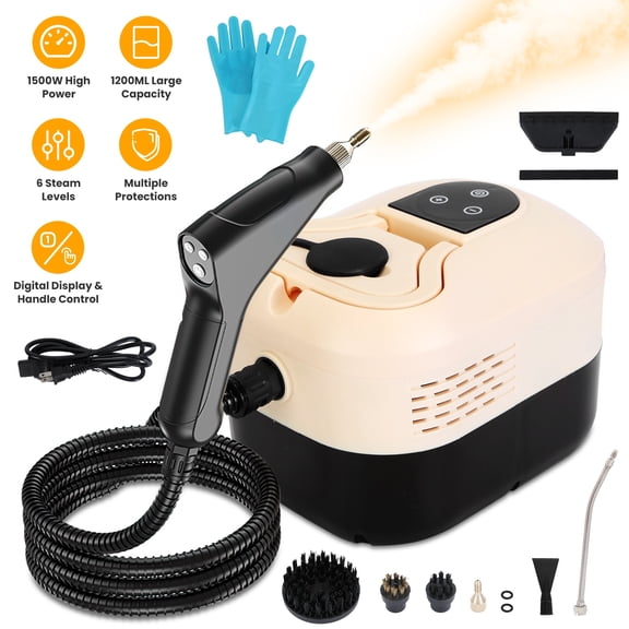 Imountek 1500W Handheld Steamer Cleaner, High Temperature and Pressure Steam Clean Machine with 40.58oz Tank 6 Steam Levels Digital Display Handle Control for Dirt Grease Grout Tile Floor Couch Car