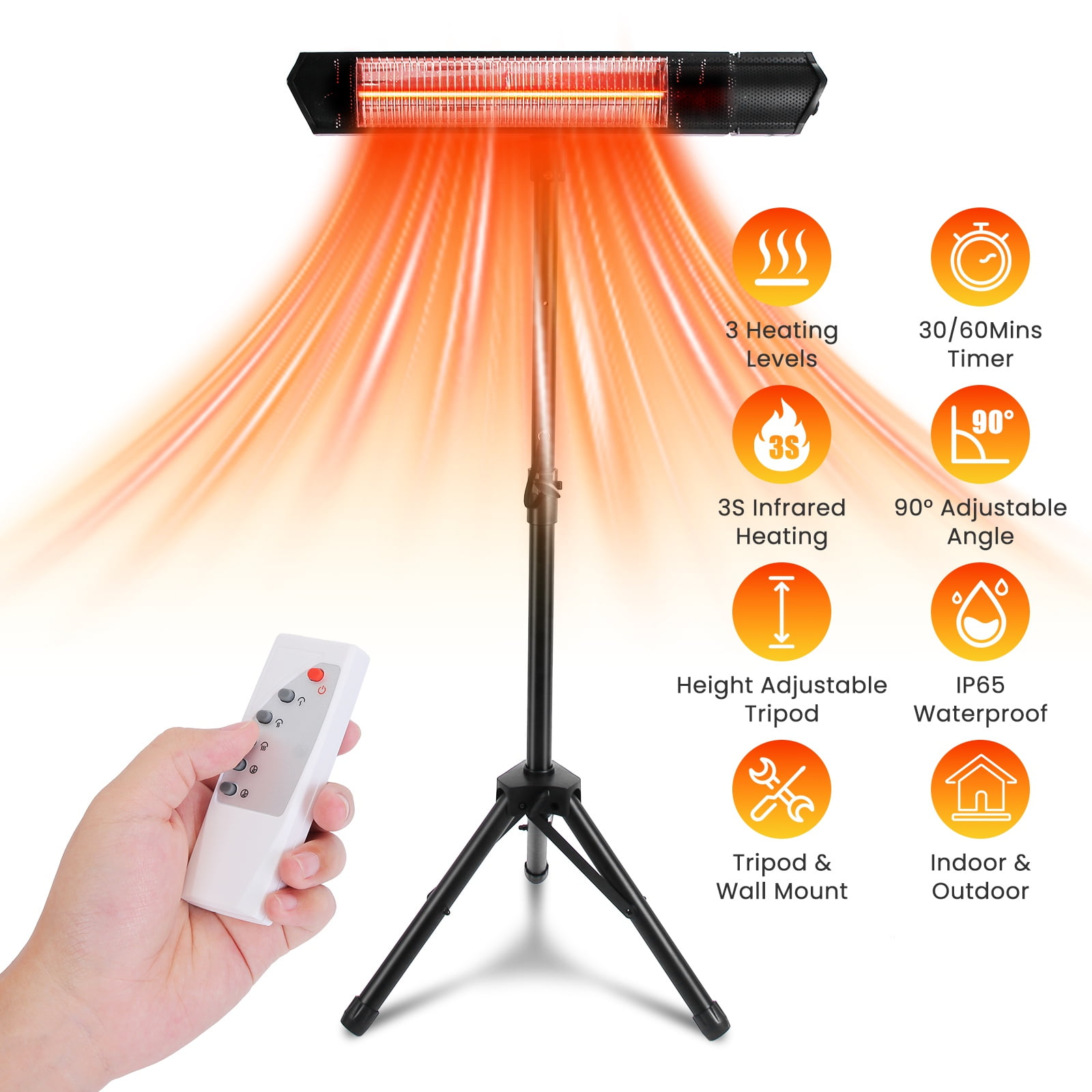 Imountek 1500W Infrared Heater with Stand, IP65 Waterproof Electric Patio Heater with Adjustable Tripod & Wall Mount, 3 Heating Modes, 2 Remotes & Dual Timer for Indoor Outdoor Use