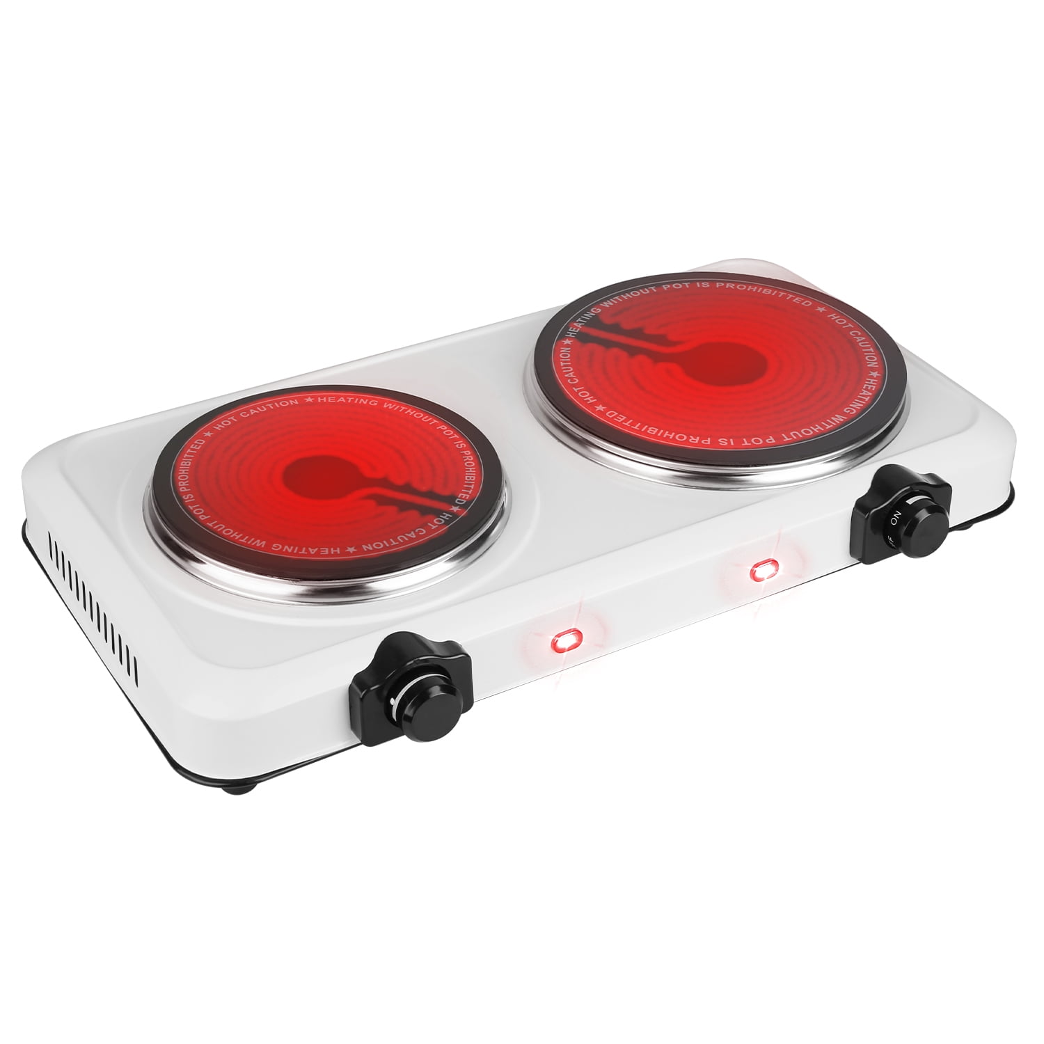 Imountek 1800W Dual Hot Plate Electric Burner with 7.5” & 6.3” Glass Cooktop Stepless, Infrared Countertop Burner, White