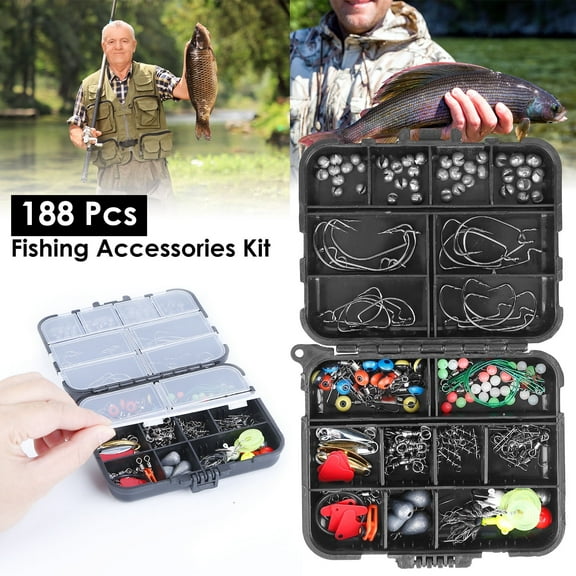 Imountek 188Pcs Fishing Accessory Kit Portable Fishing Set Includes Jig Hooks, Sinkers, Spoon Lures, Split Shots