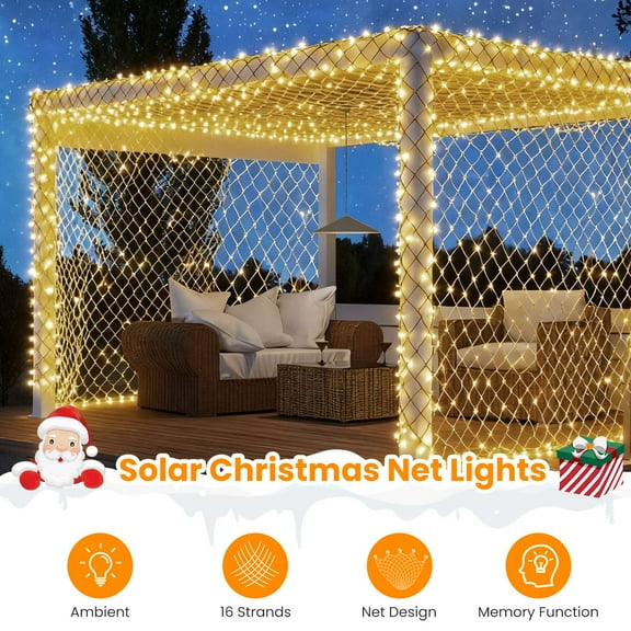 Imountek 192LED Solar Christmas Net Lights Outdoor, 9.84x6.56FT Dimmable Bush Lights with Remote Timer IP44 Waterproof 8 Modes for Holiday Wedding Patio