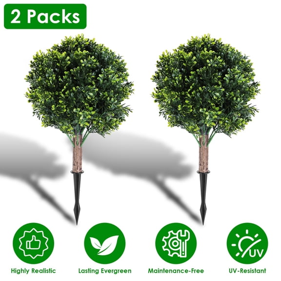 Imountek 2 Pack Artificial Peanut Topiary Ball Trees, UV Resistant Faux Boxwood Shrubs with Stakes for Indoor Outdoor Garden Porch Decor