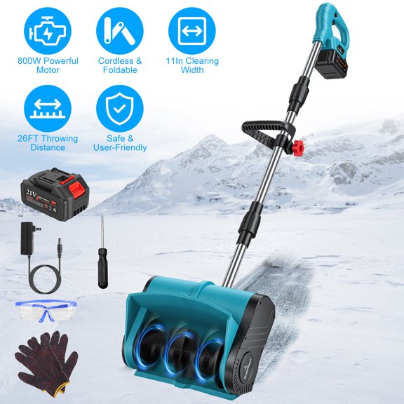 Imountek 21V Cordless Snow Shovel, 800W 11-inch Wide Electric Snow Thrower, Foldable & Lightweight for Patio Driveway Stairs