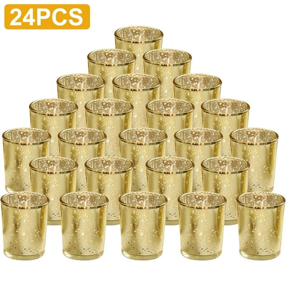 Imountek 24Pcs Gold Mercury Glass Votive Candle Holders, Tealight Holders for Christmas Wedding Party