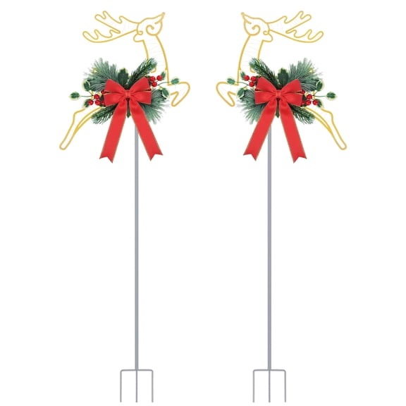 Imountek 2Pcs Christmas Reindeer Lights, Battery Powered LED Pathway Stake Lights for Outdoor Garden Patio Holiday Decor