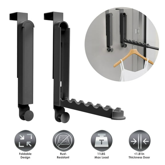 Imountek 2Pcs Foldable Over The Door Hanger Hooks, 11lbs Load Rustproof Aluminum No-Drill Clothes Drying Rack Fits 1.81in Doors, Grey