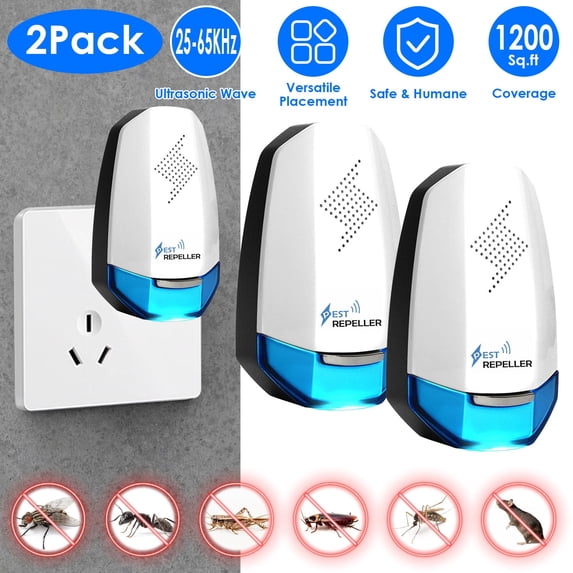 Imountek 2Pcs Ultrasonic Bug Repeller with Night Light, White indoor plug-in for mice, insects, 1200 sq.ft