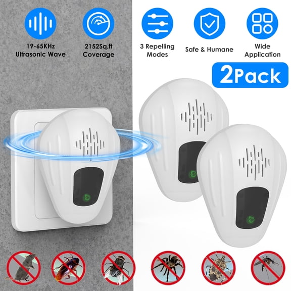 Imountek 2Pcs Ultrasonic Pest Repeller Plug in Pest Control Indoor Electronic Insect Repellent for Mosquitoes Cockroaches Rodents, White