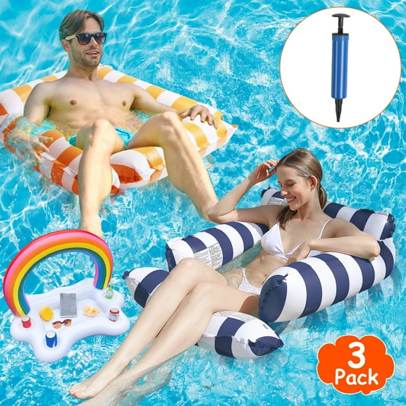 Imountek 3-Pack Inflatable Pool Floats for Adults, 1 Drink & Snack Float, 2 Water Hammocks with High-Buoyancy Pillows & Cooling Mesh