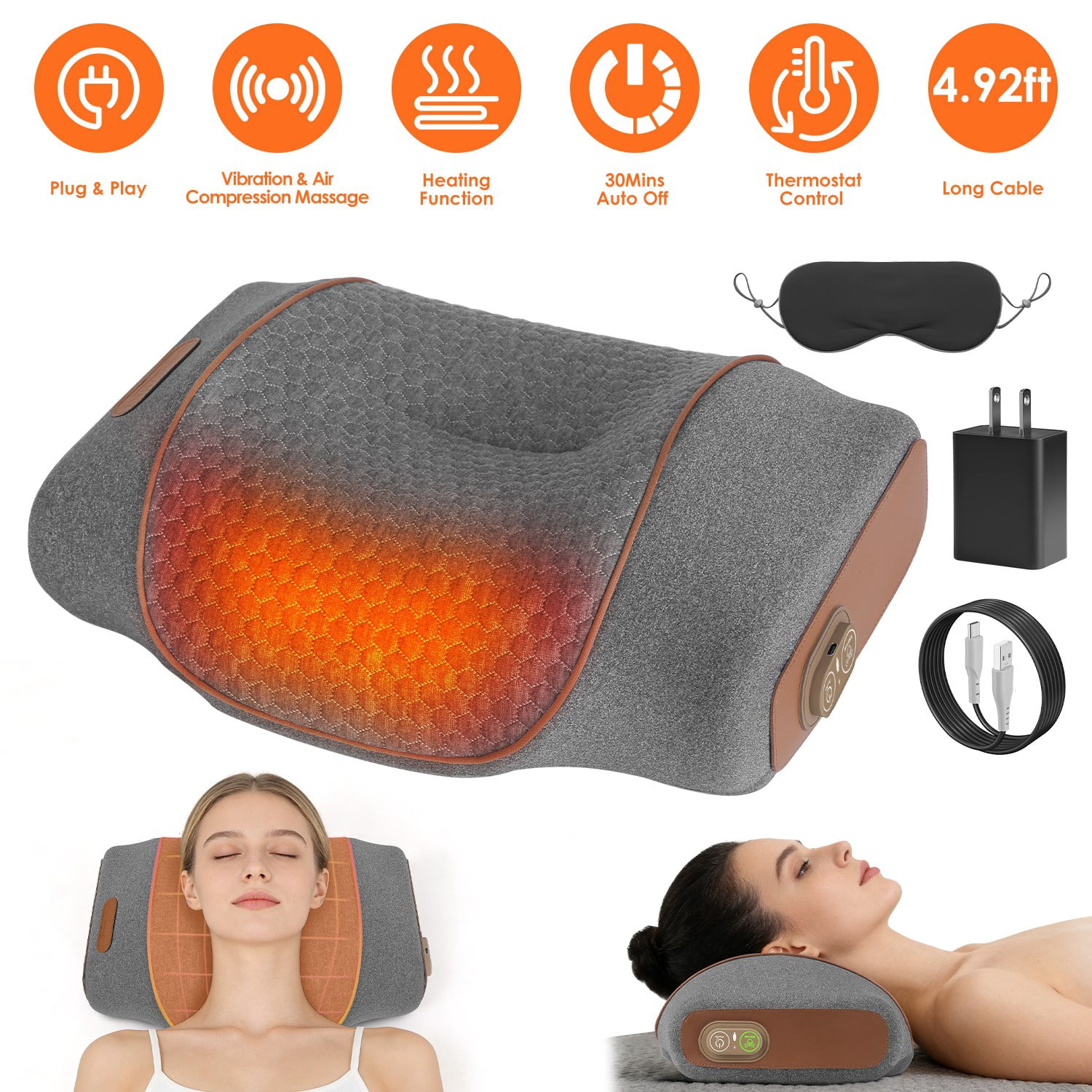 Imountek 3 in 1 Neck Massager Pillow with Heating, Ergonomic Massager Vibration Air Compression 30Min Timer for Neck Back Shoulder