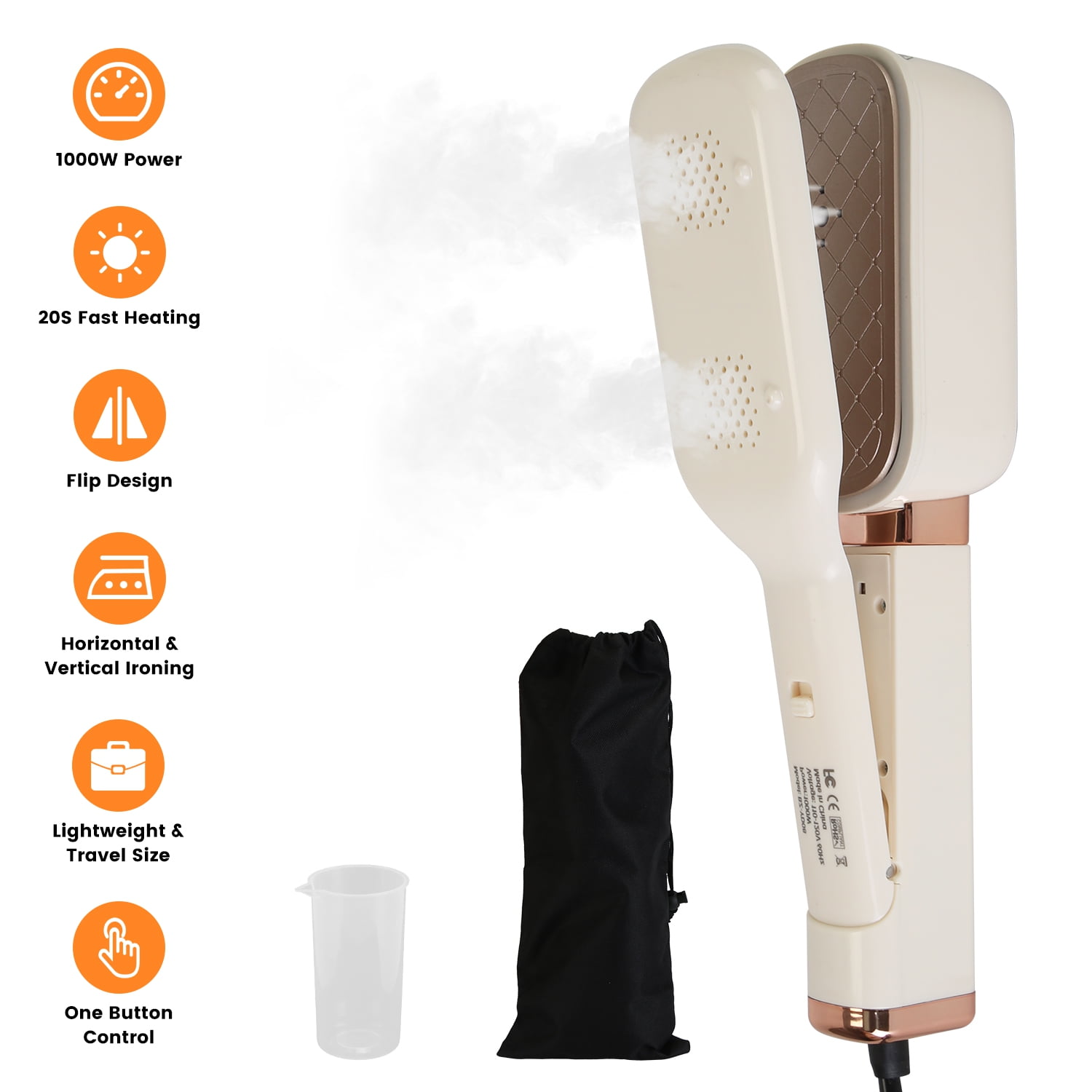Imountek 3 in 1 Travel Steamer for Clothes, 1000W Portable Handheld Steam Iron Press with 180° Flip Head, Wet and Dry 20S Fast Heat up, Beige