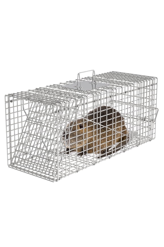 30.5x11x12in Humane Live Animal Trap Collapsible Galvanized Catch and Release Cage for Raccoons Foxes Groundhogs Cats