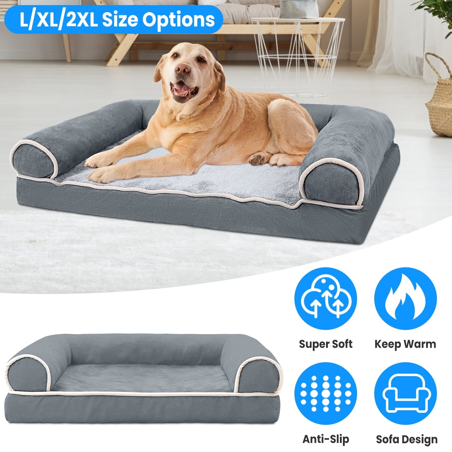 Imountek 30x17x5.5in Large Pet Dog Bed, Sofa Foam Couch Bed with Removable Cover, L