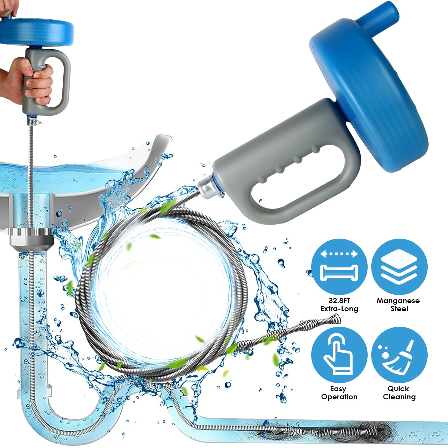 Imountek 32.8ft Drain Snake Auger, Heavy-Duty Plumbing Clog Remover for ...