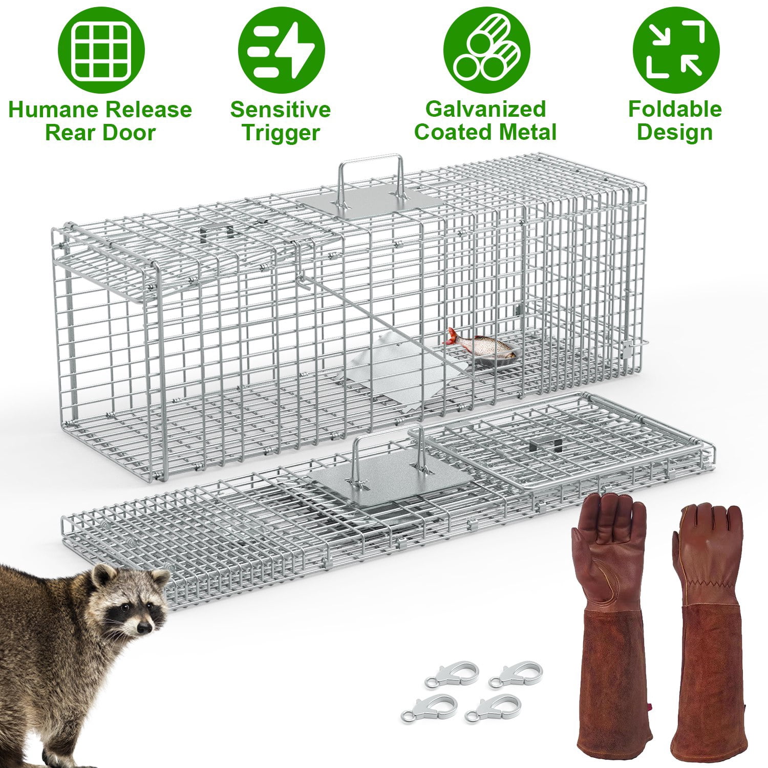 Humane Release Imountek 35.5x11x12.6in Upgraded Humane Live Animal Trap Collapsible ...
