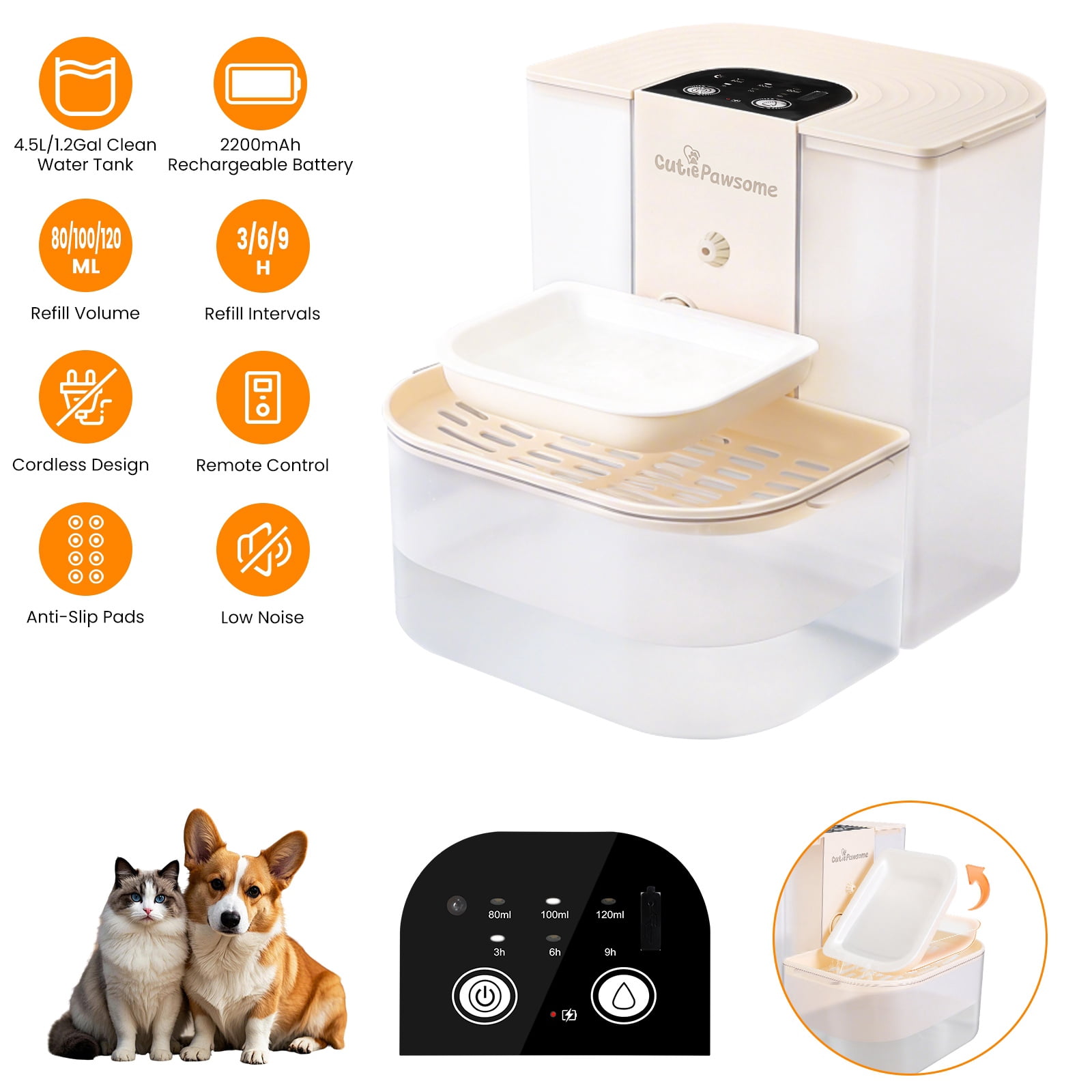 Imountek 4.5L Cordless Smart Pet Water Fountain Automatic Rechargeable Cat Dog Water Dispenser with Self‑Refill, Timer, Remote Control