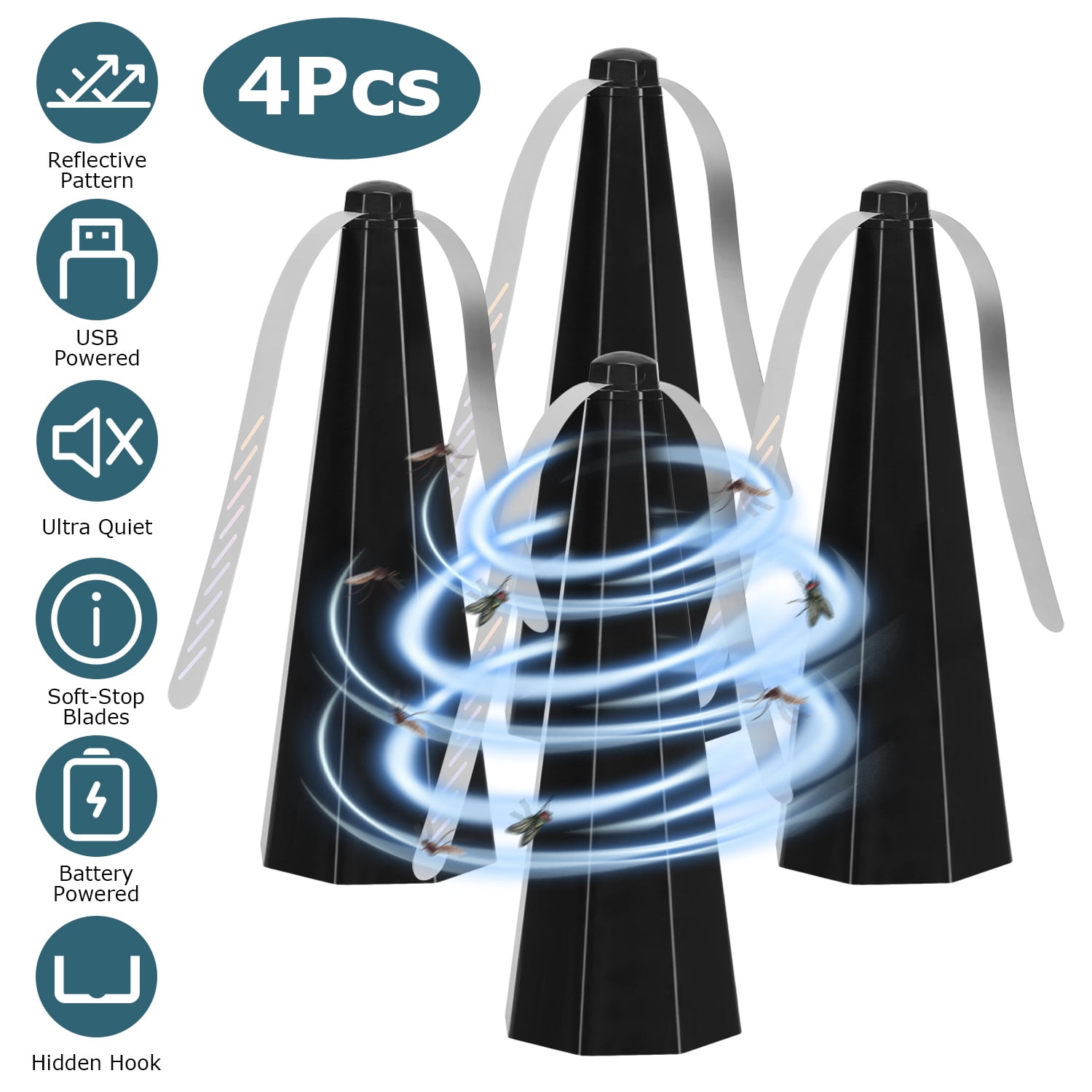 Imountek 4Pcs Fly Fans for Tables, Battery Powered Bug Fan with Hook ...