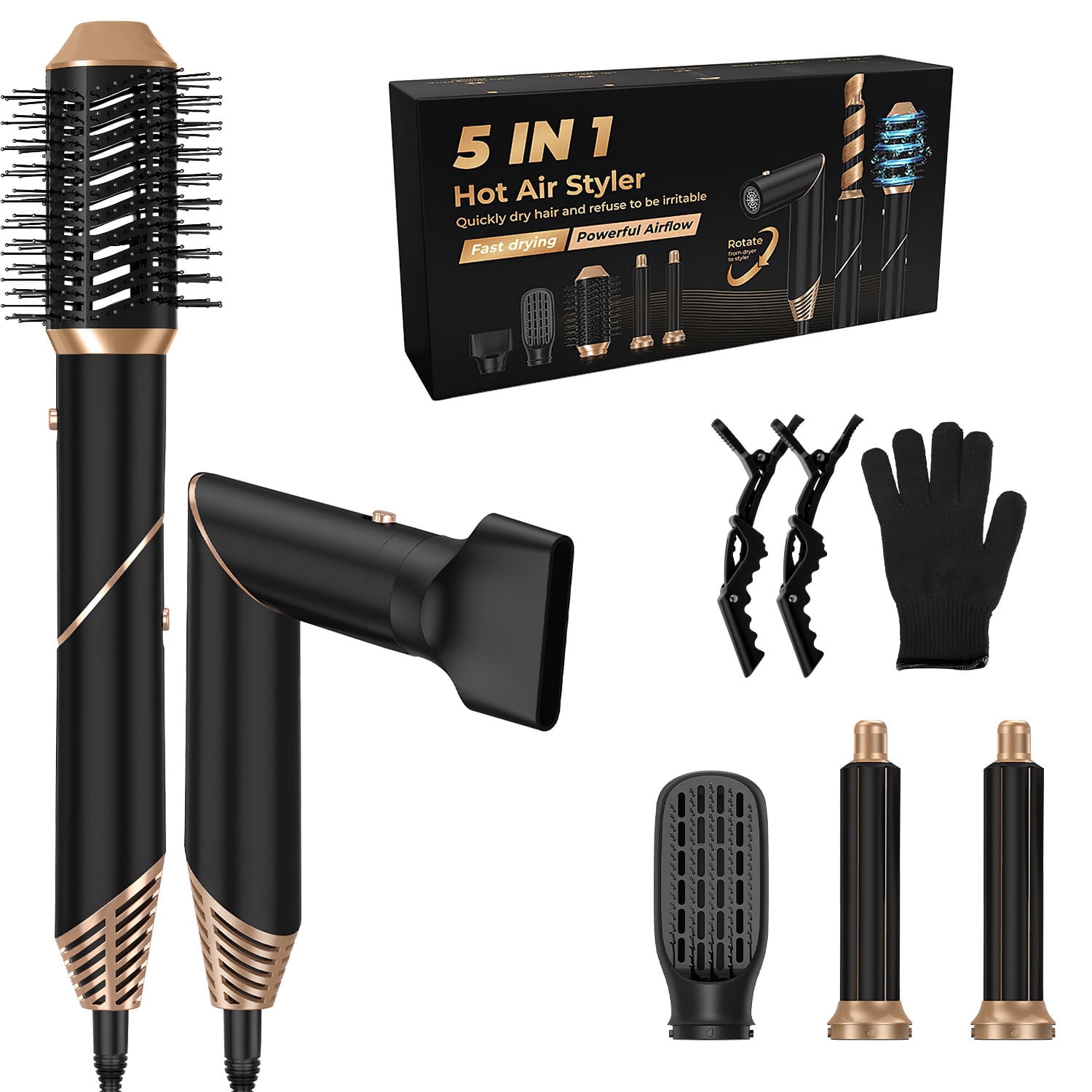 Imountek 5 in 1 Hot Air Styler Straightener Curler Dryer Automatic Wrap Styler Hair Dryer Brush Set with 3 Temp Settings ALCI Plug