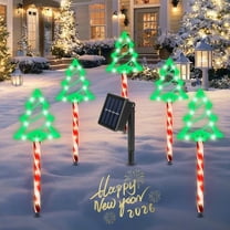 Imountek 5Packs Solar Christmas Tree Pathway Light, Outdoor Xmas Decoration Stake Light with 8 Modes IP44 Waterproof for Garden Porch Lawn