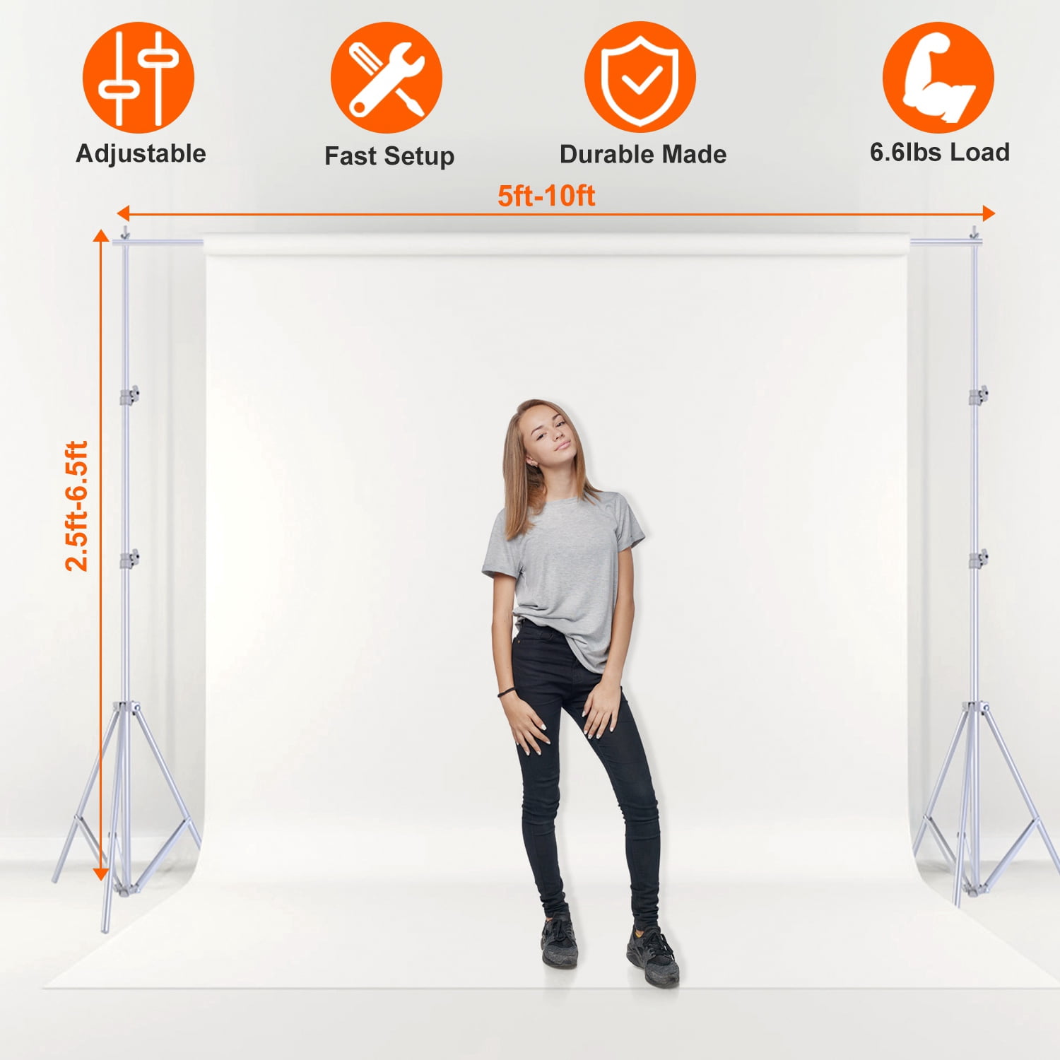 Imountek 6.5x10ft Backdrop Support Stand, Adjustable Heavy Duty Photo ...
