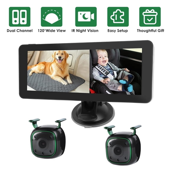 Imountek 6.86" HD Dual Channel Baby Car Monitor for 2 Kids, 1080P Rear Facing Car Seat Camera with 120 Wide View, Split Screen & Night Vision