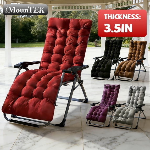 Imountek 67x22x3.5 inch Thickened Chaise Lounger Cushion Indoor Outdoor Recliner Rocking Chair Cushion with Anti-Slip Straps, Grey