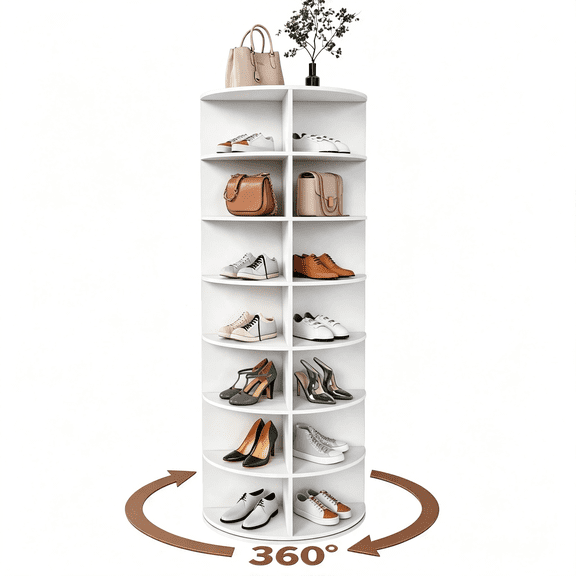 Imountek 7-Tier Rotating Shoe Rack Tower, 360° Spinning Shoe Organizer with 28 Pairs Capacity for Closet Entryway Bedroom, White