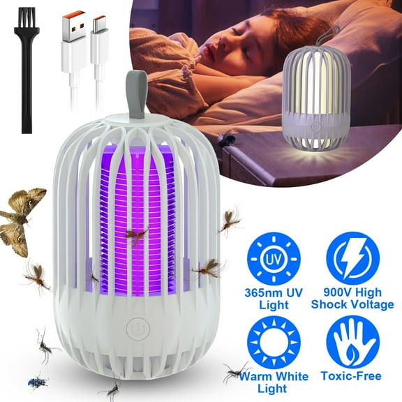 Imountek 900V High Voltage Cordless Bug Zapper, Rechargeable Mosquito Killer Lamp with UV Light & Night Light, Portable for Home Camping, White