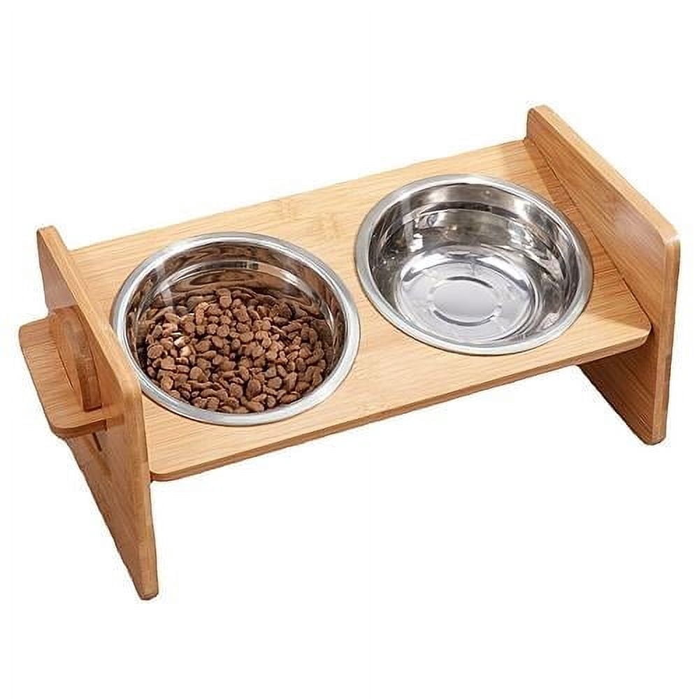 Imountek Bamboo Double Pet Feeder for Dogs, Cats and Rabbits