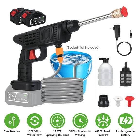 Imountek Cordless Pressure Washer, 400PSI 21V Electric Power Washer, Portable High Pressure Water Sprayer for Car & Home Cleaning, with 2 Batteries, Foam Cannon & Case