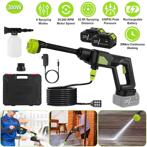 Imountek Cordless Pressure Washer, 435PSI 21V Portable Electric Washer with 6-in-1 Nozzle, Foam Bottle, 2Pcs 15000mAh Battery for Car Home Outdoor Cleaning