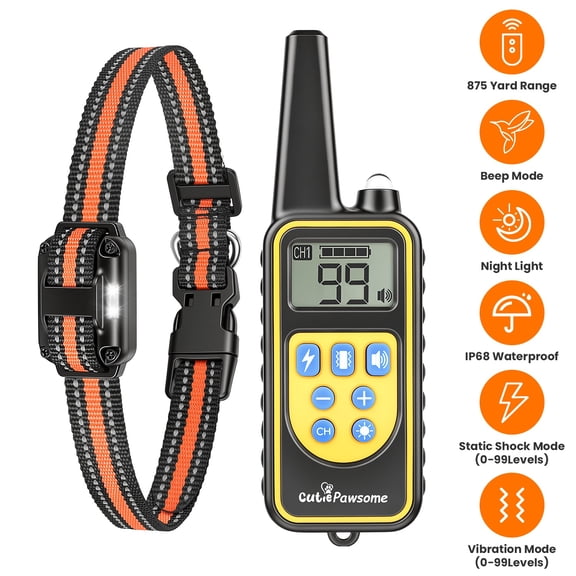 Imountek Dog Training Collar with Remote, 875 Yard Range, IP68 Waterproof, 4 Modes Beep Vibration Static LED, 3 Channels for Small Medium Dogs, Yellow