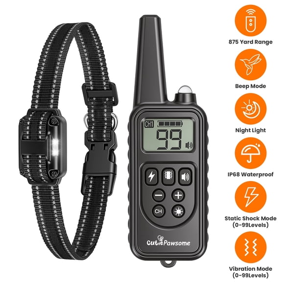 Imountek Dog Training Collar with Remote, 875 Yard Range, IP68 Waterproof, 4 Modes Beep Vibration Static LED, 3 Channels for Small Medium Dogs, Black