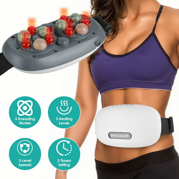 Imountek Electric Abdominal Massager, Automatic Bian Stone Kneading Massager with 5 Modes 3 Heat 3 Speeds 3 Timers for Belly Relaxation Period Cramps Digestion