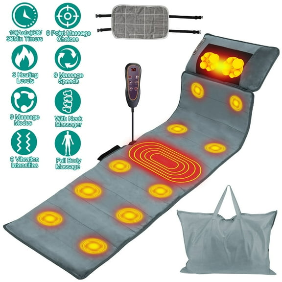 Open Box Imountek Electric Full Body Massage Mat, Heated Vibration Massage Chair Pad with Neck Pillow, 10 Motors, Timer & Anti-Slip Base for Neck, Back, Waist, Legs, Gift