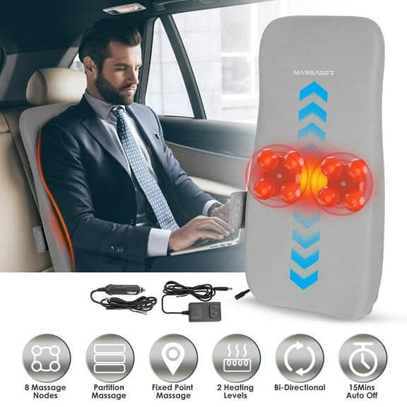 Imountek Full Back Massager with 3D Kneading Heating 8 Rolling Nodes, Adjustable Shiatsu Massage Pad for Gift for Men Women