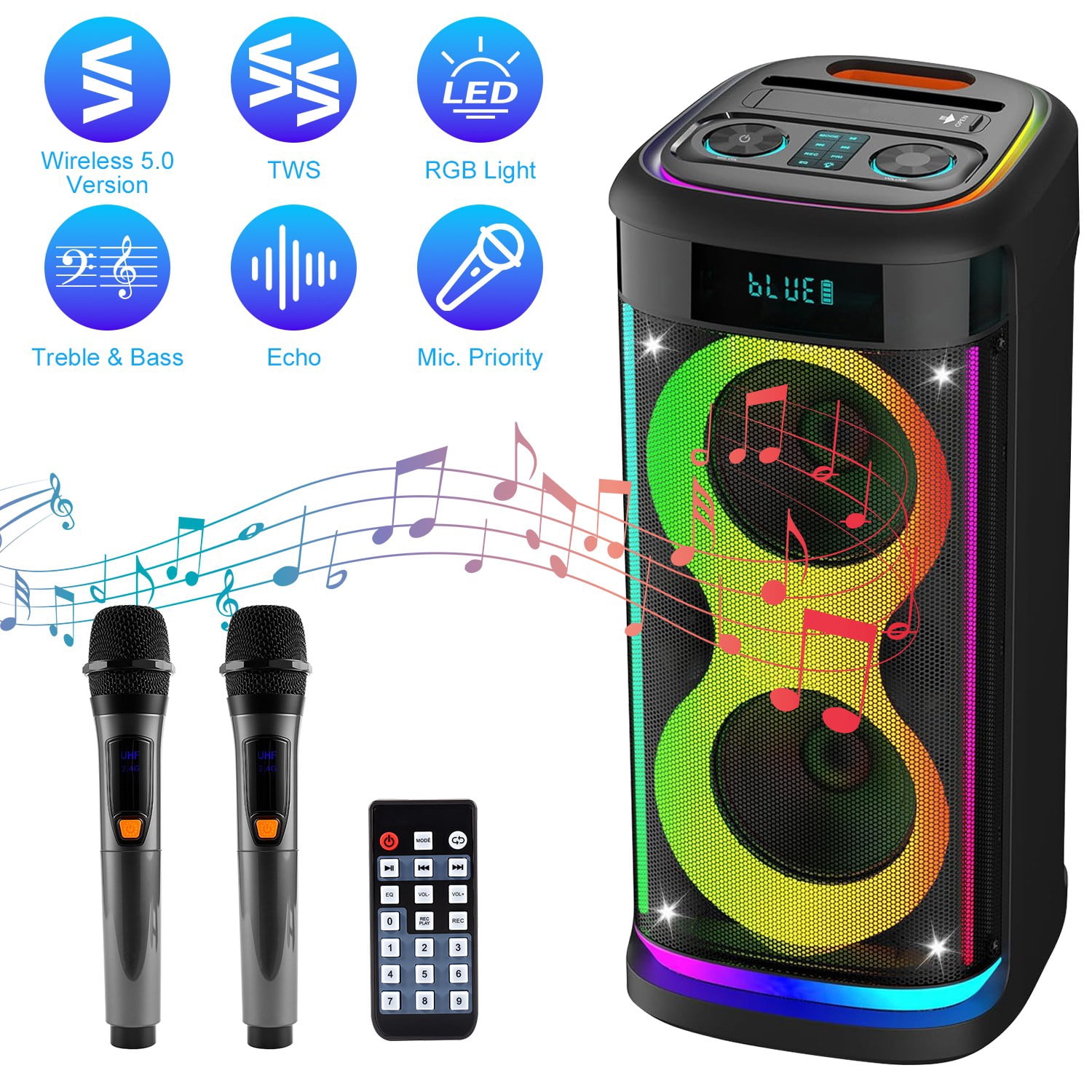 Imountek Portable Wireless Party Speaker with LED Lights, Wireless Mic ...