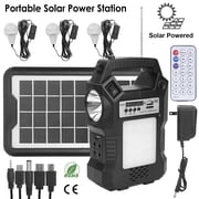 Moclever Portable Solar Power Station, Rechargeable Power Bank with 3 Lighting Bulbs for Outdoor Camping Outage Garden, Black