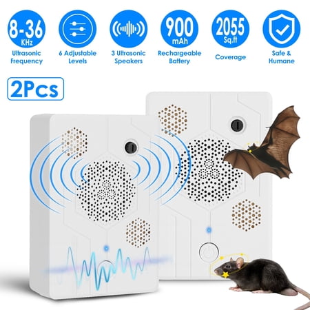 Imountek Upgraded Rechargeable Ultrasonic Bat Repellent Indoor Outdoor Mouse Repeller with 3 Ultrasonic Speakers for Attic Porch House