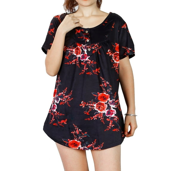 Imountek Women's Floral Print Short Sleeve Blouse, Loose Fit Summer T-Shirt & Button-Up Top (S-XXL)